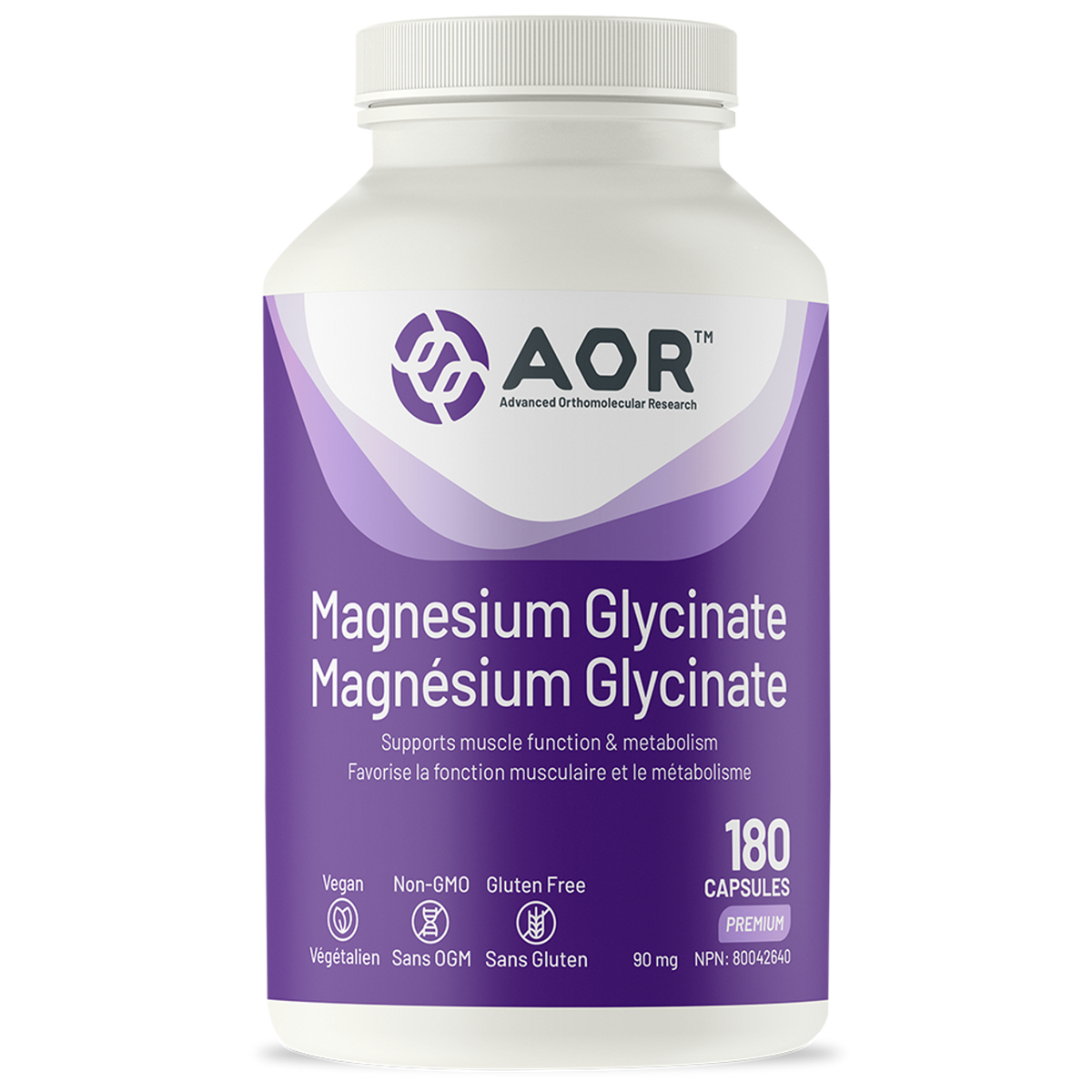 AOR Magnesium Glycinate - 90 mg - 180 Caps