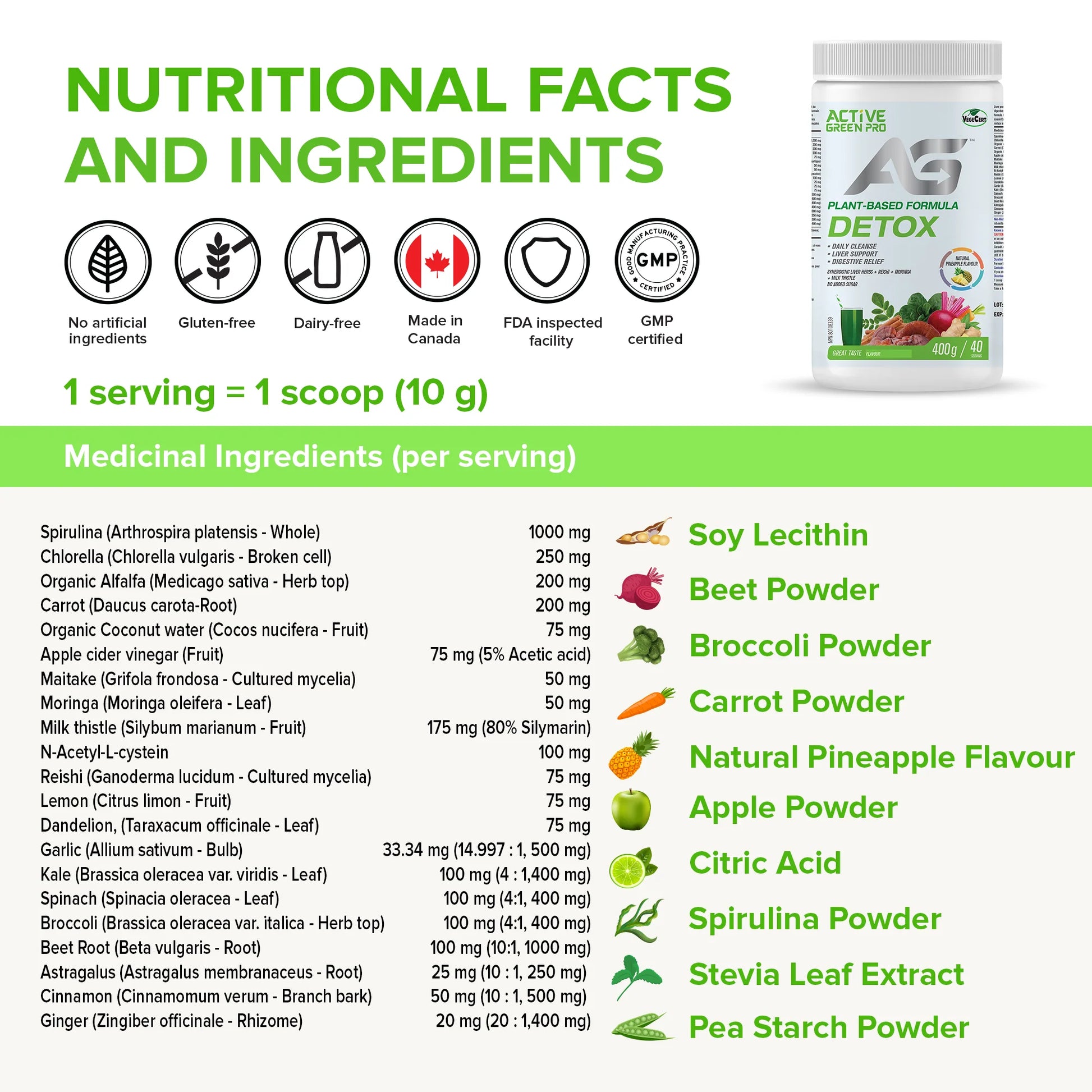Active Green Pro Detox – Pineapple 400 g