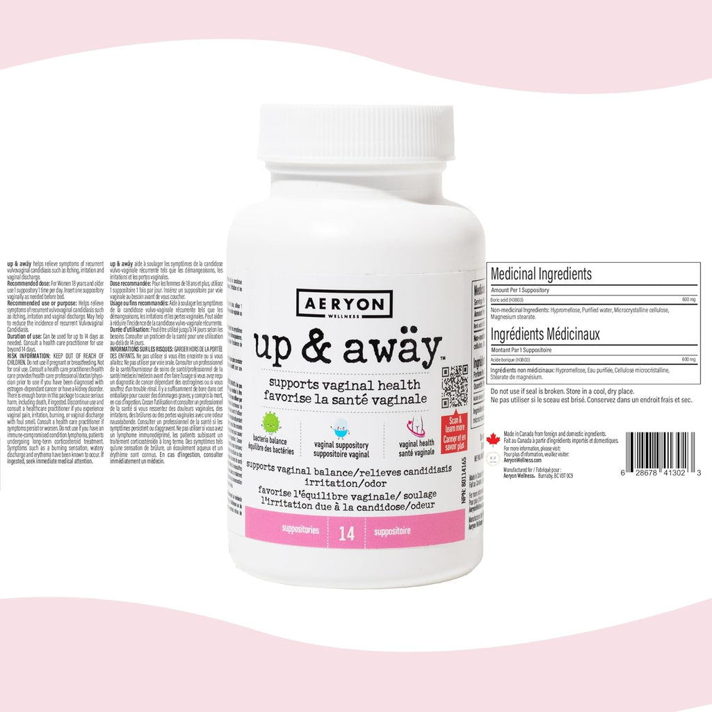 Aeryon Wellness Up & Away Boric Acid Vaginal Suppositories – 30 Suppositories