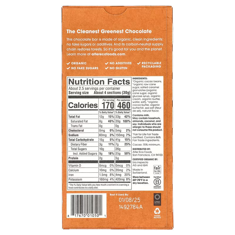 Alter Eco Dark Burnt Caramel Organic Dark Chocolate – 80 g