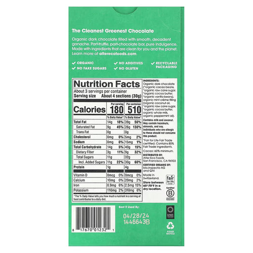 Alter Eco Mint Crème Truffle Thins Organic Dark Chocolate – 84 g