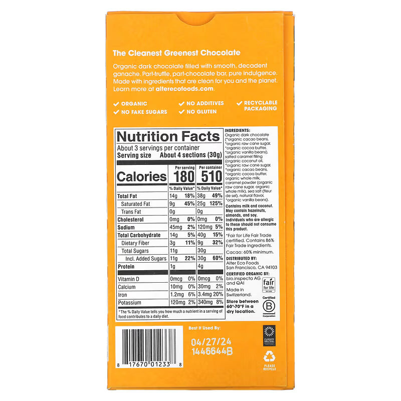 Alter Eco Salted Caramel Truffle Thins Organic Dark Chocolate – 84 g