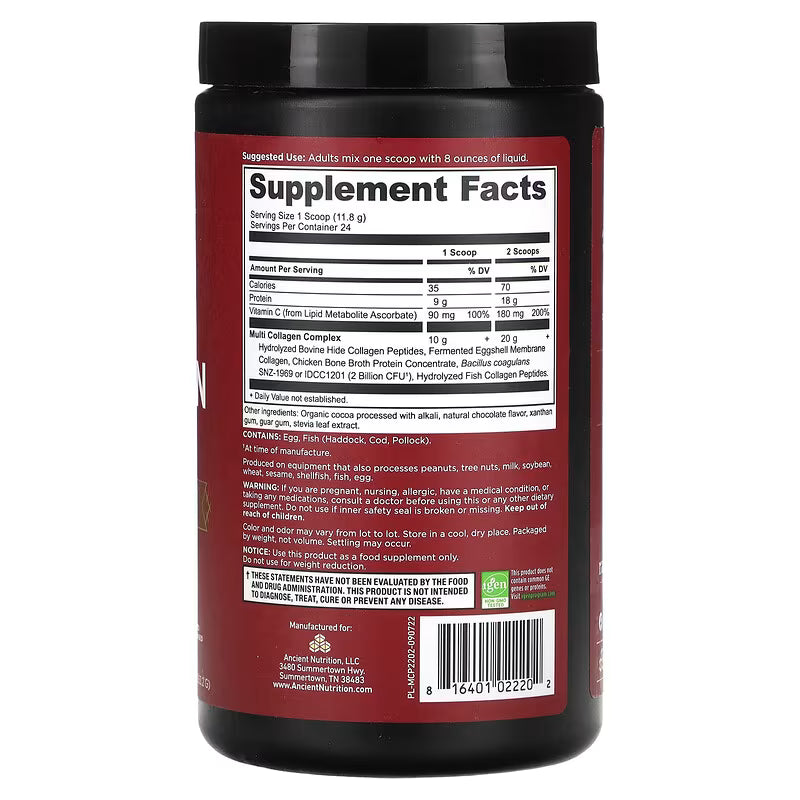 Ancient Nutrition Multi Collagen Protein Powder - Chocolate - 22 Servings