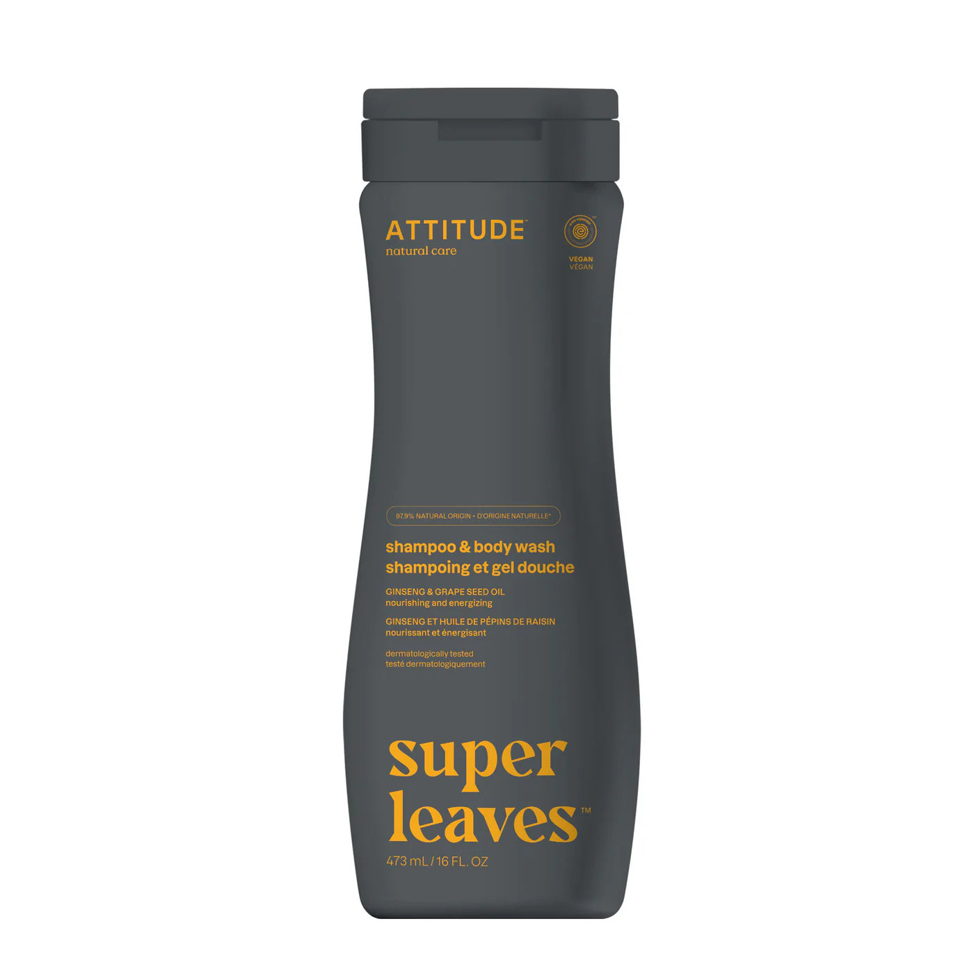 Attitude 2-in-1 Nourishing Shampoo & Body Wash – Ginseng & Grape Seed Oil -  473 mL