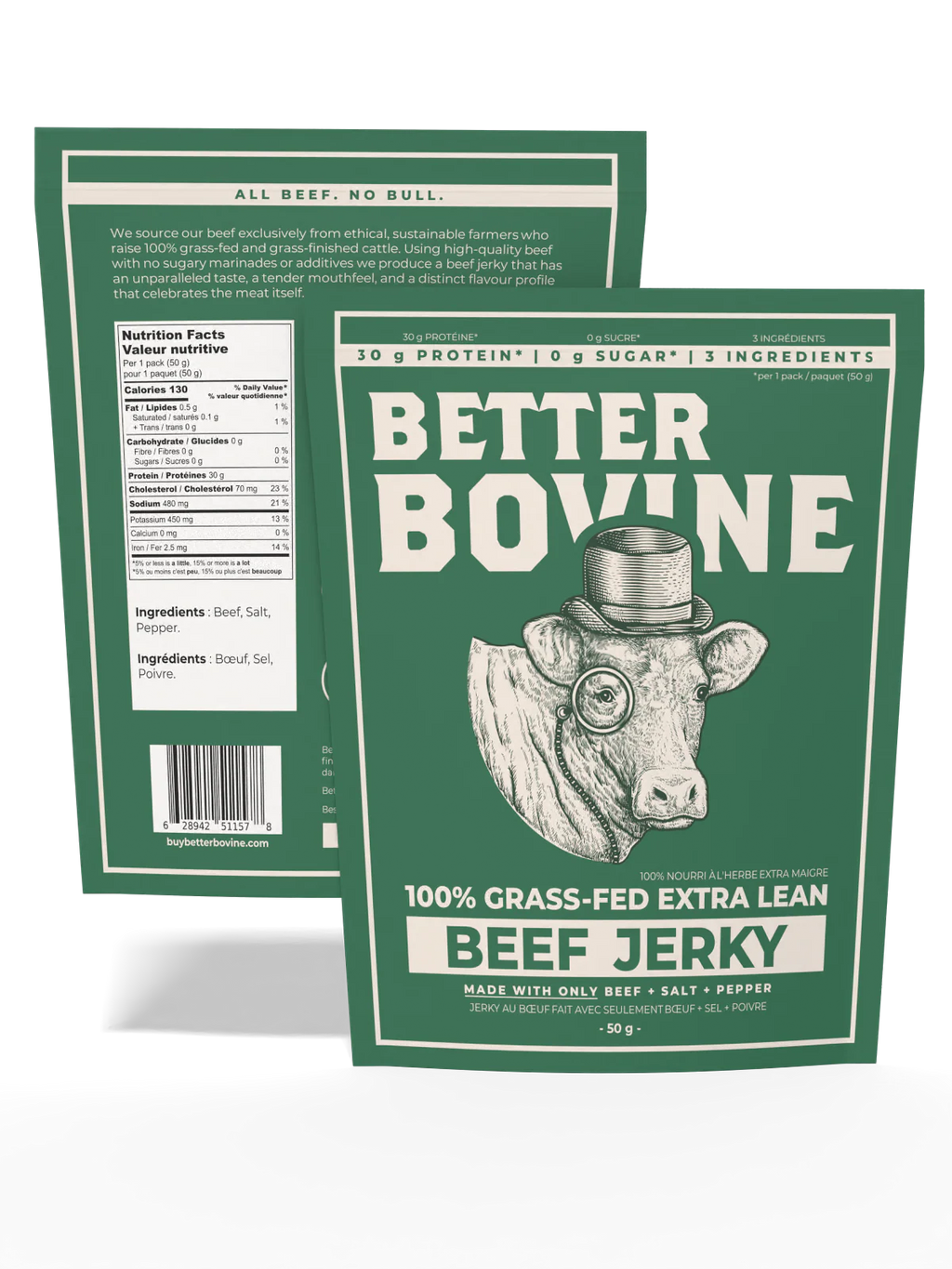 Better Bovine 100% Grass-Fed Beef Jerky - Salt & Pepper