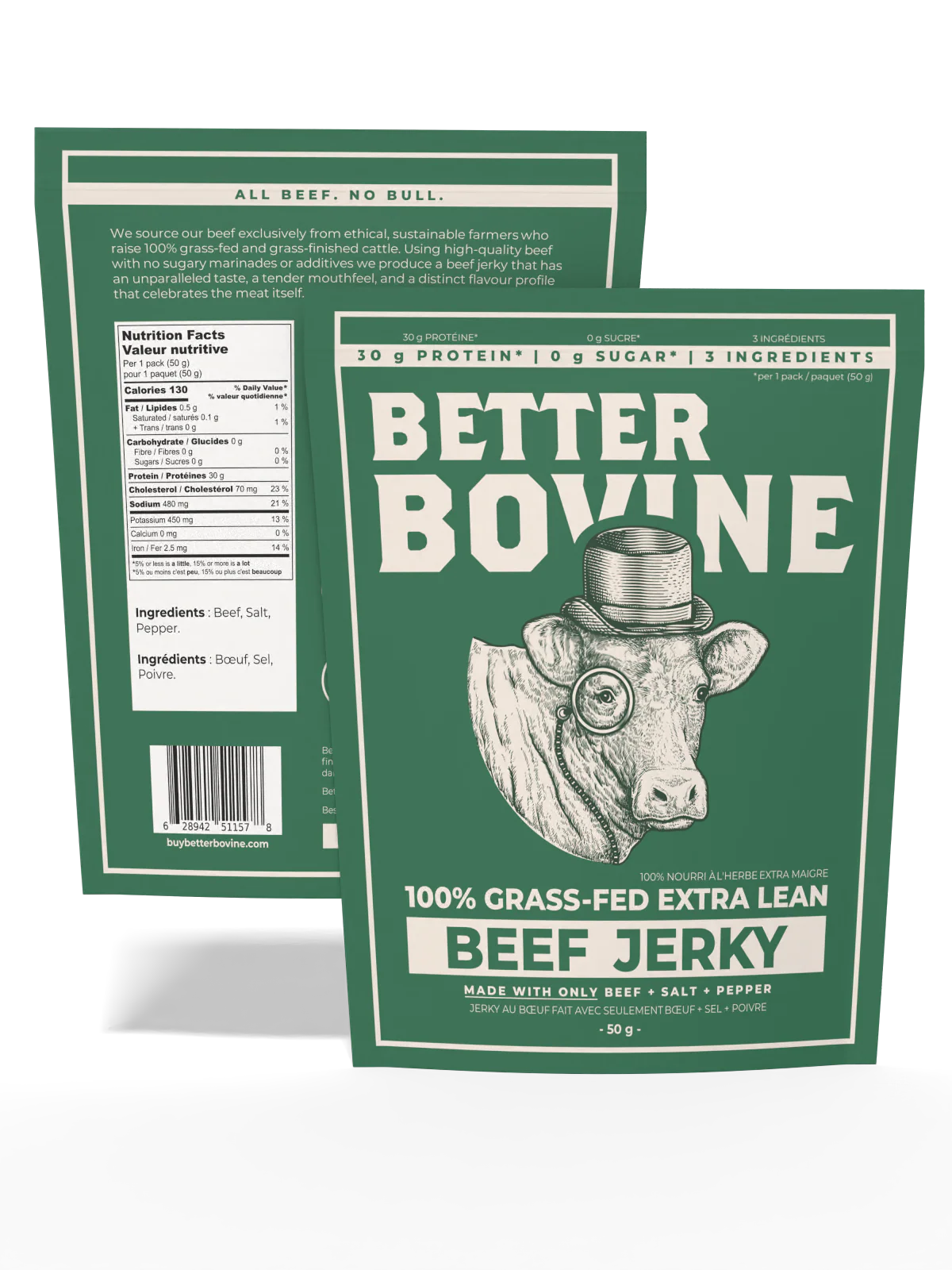 Better Bovine 100% Grass-Fed Beef Jerky - Salt & Pepper