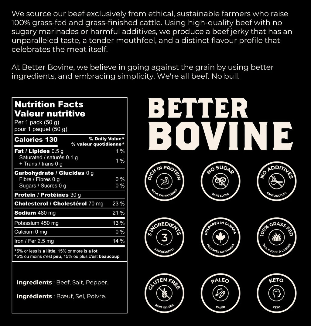 Better Bovine 100% Grass-Fed Beef Jerky - Salt & Pepper