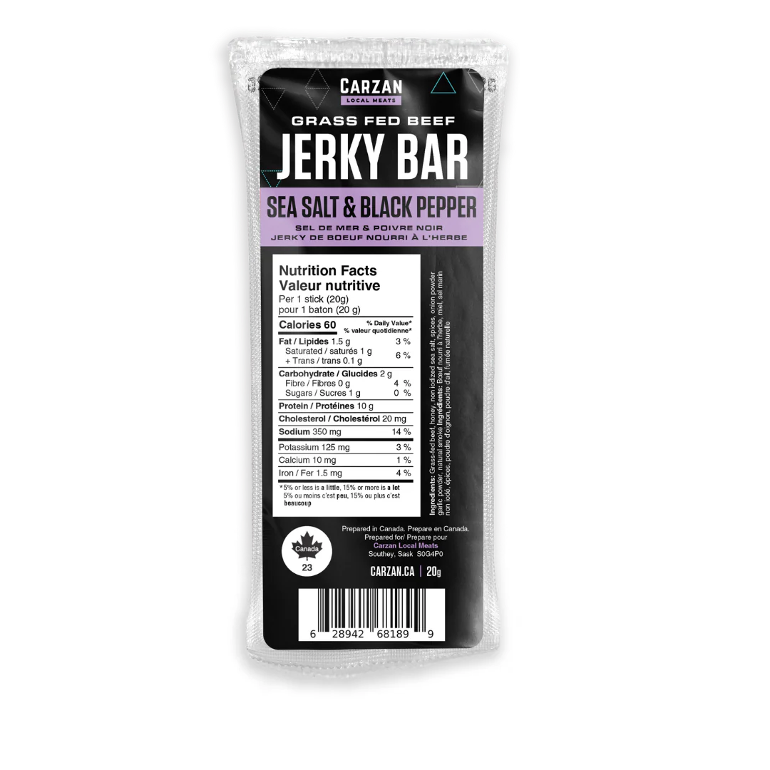 Carzan Sea Salt & Black Pepper Jerky Bars – 20 g