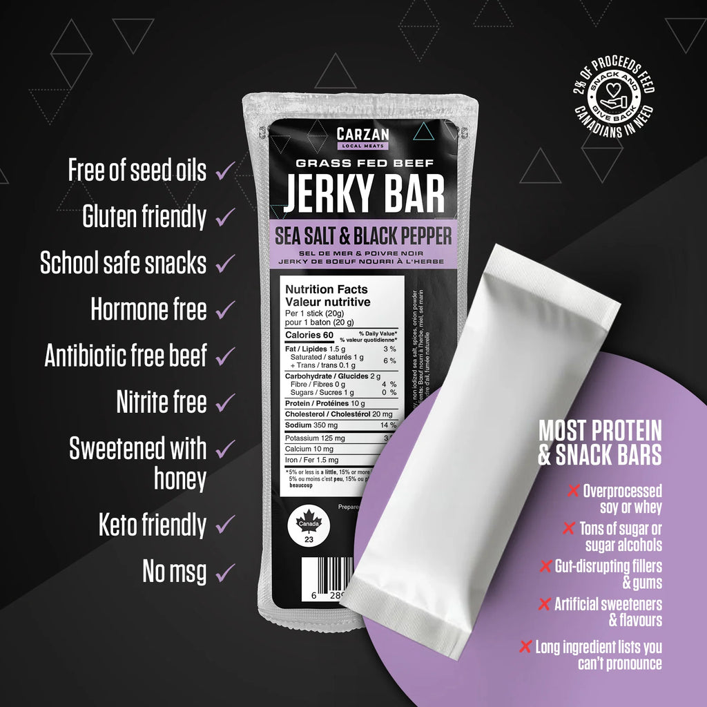 Carzan Sea Salt & Black Pepper Jerky Bars – 20 g