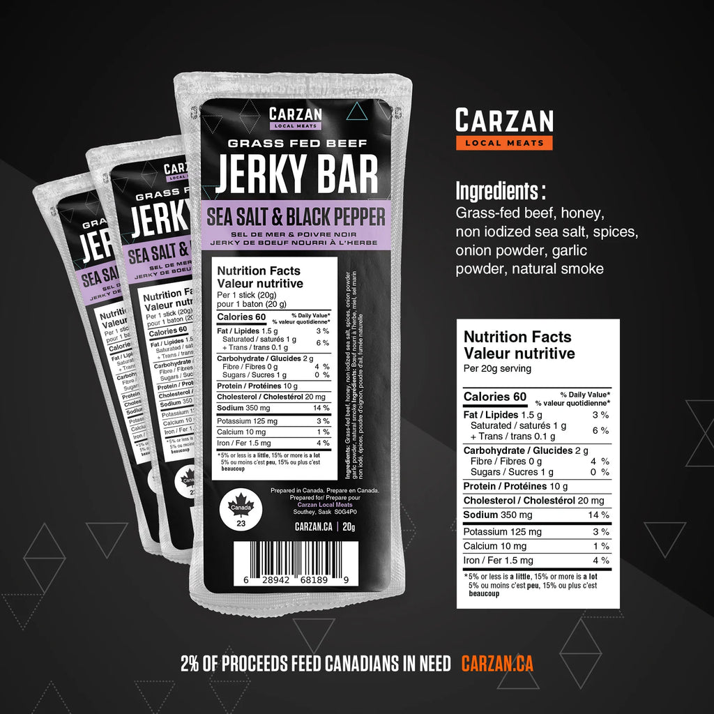 Carzan Sea Salt & Black Pepper Jerky Bars – 20 g