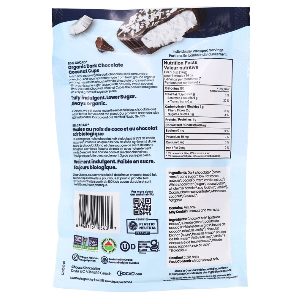 ChocXO Organic Dark Chocolate Coconut Cups – 98 g