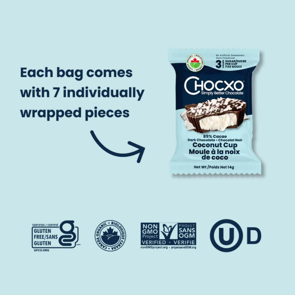 ChocXO Organic Dark Chocolate Coconut Cups – 98 g