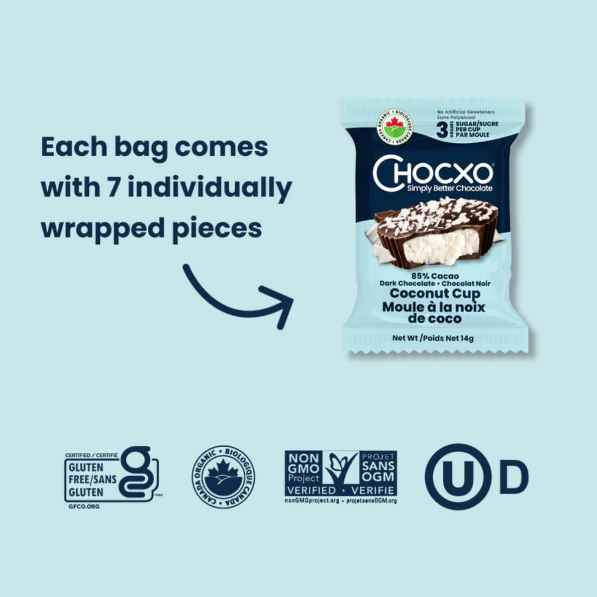 ChocXO Organic Dark Chocolate Coconut Cups – 98 g