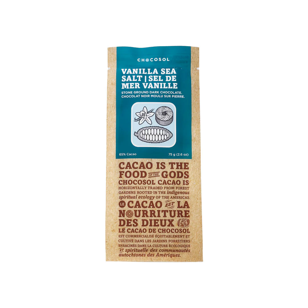 ChocoSol Vanilla Sea Salt 65% Dark Chocolate Bar – 75g