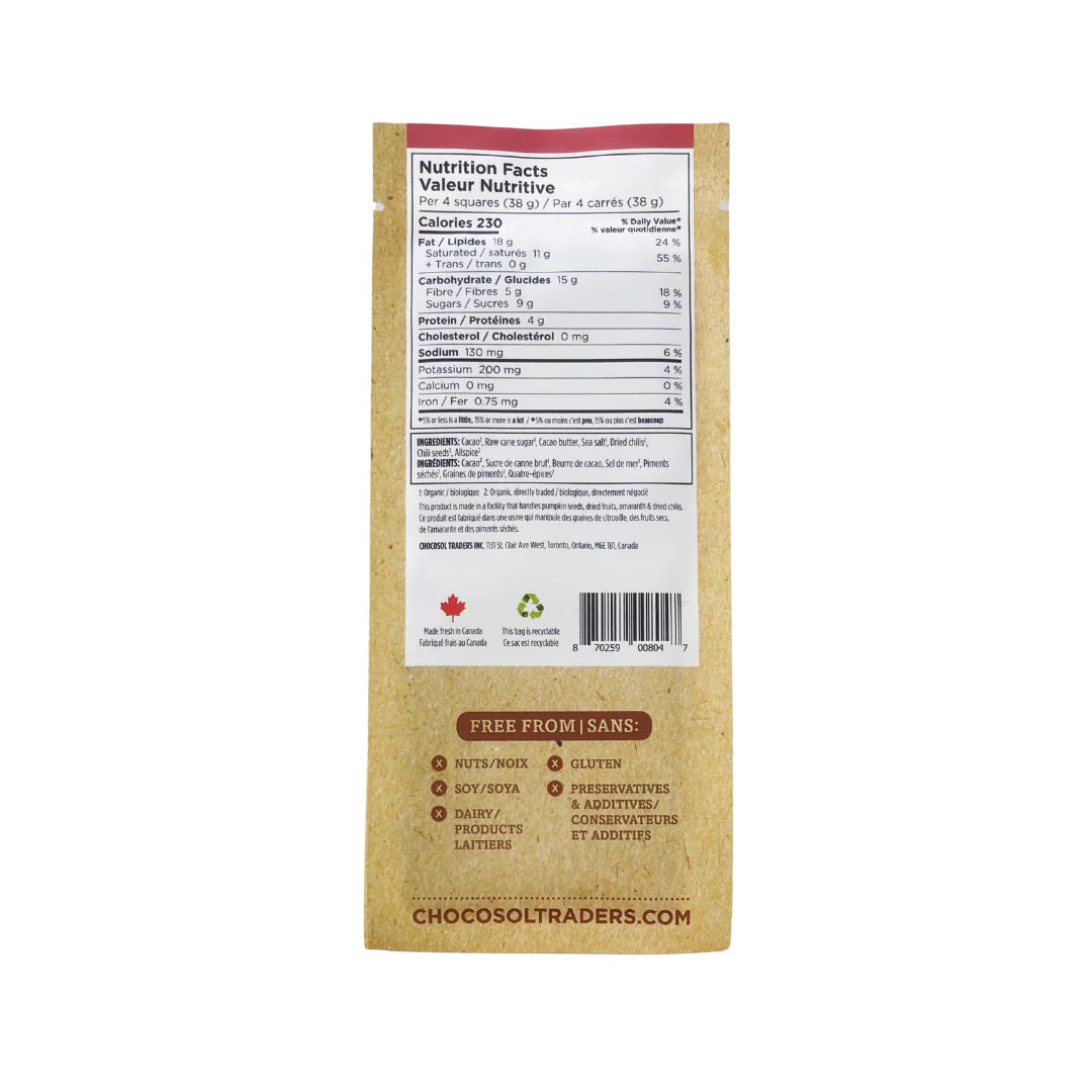 ChocoSol Five Chili Bullet 75% Dark Chocolate Bar – 75g