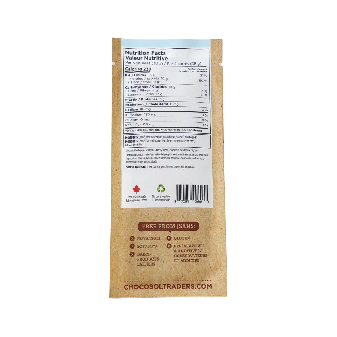 ChocoSol Vanilla Sea Salt 65% Dark Chocolate Bar – 75g