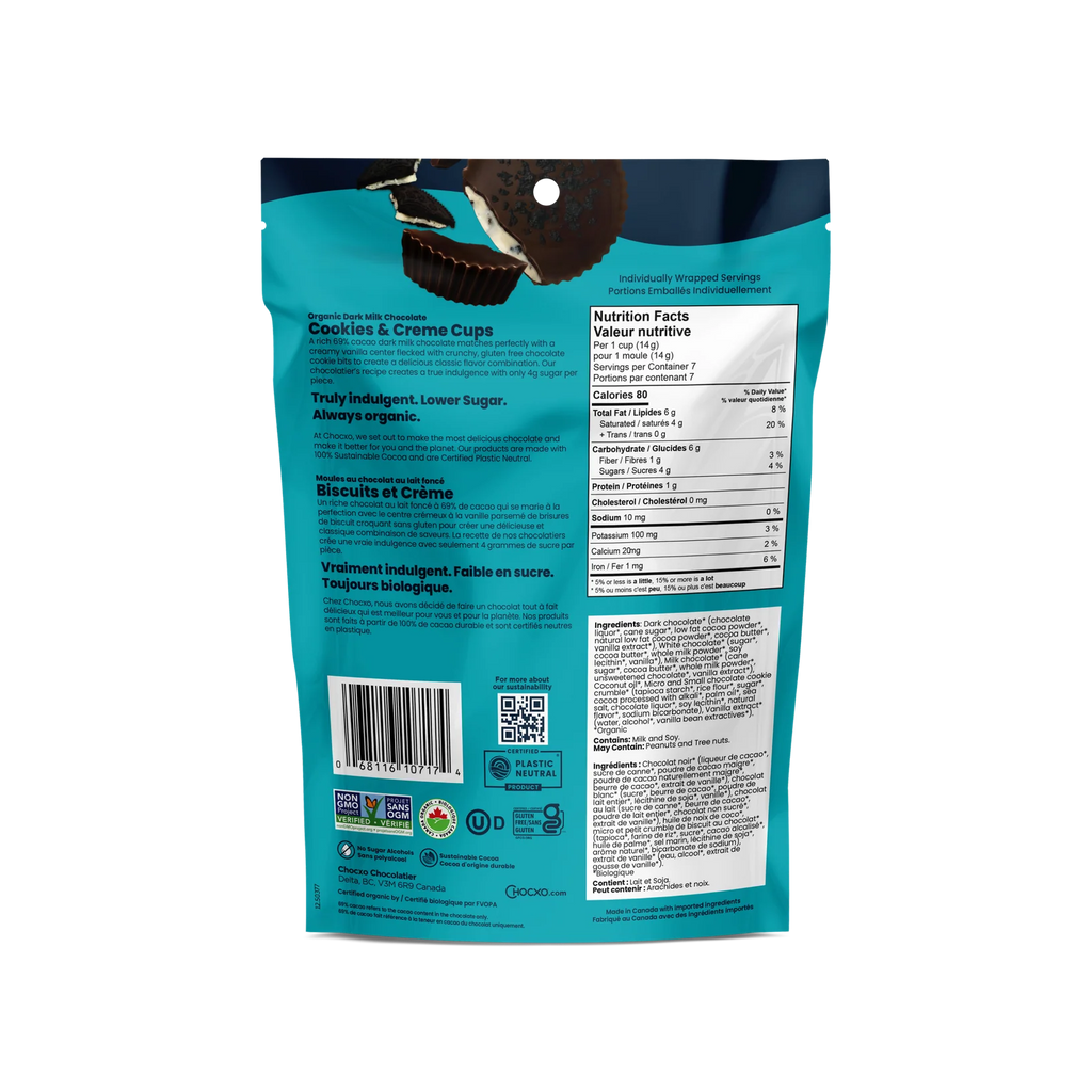 Chocxo Dark Milk Chocolate Cookies & Creme Cups – 98 g