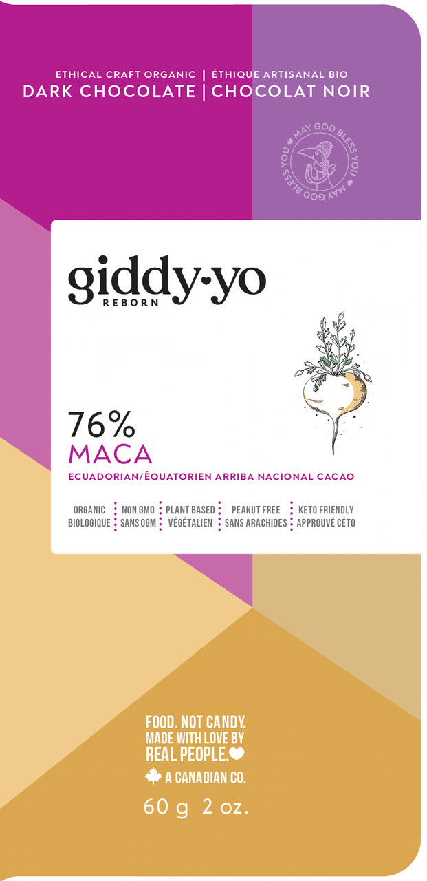 Giddy Yo Maca 76% Dark Chocolate Bar – 60g