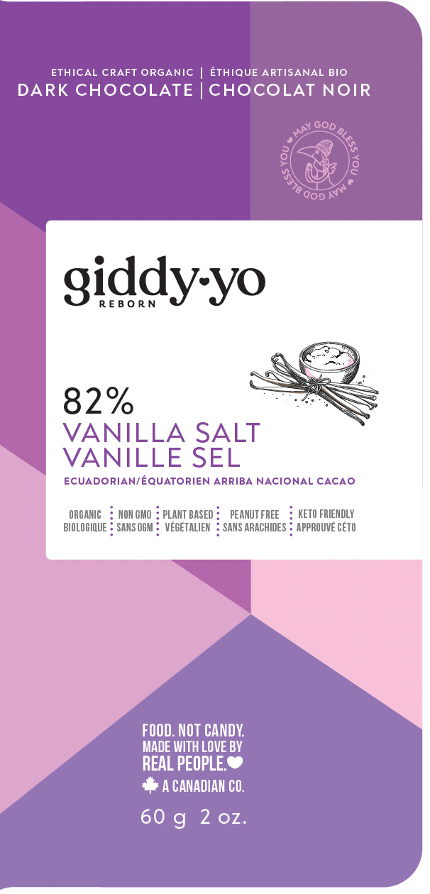 Giddy Yo Vanilla Salt 82% Dark Chocolate Bar – 60g
