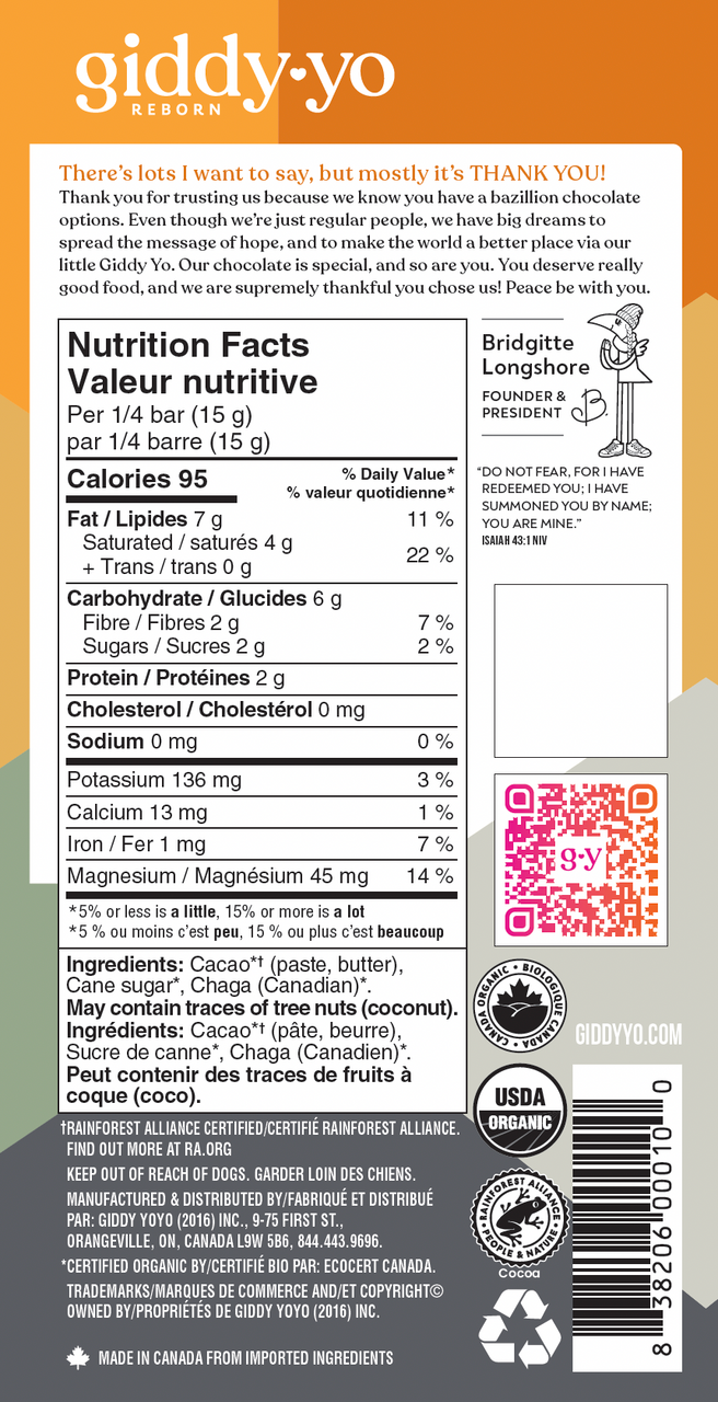 Giddy Yo Chaga 85% Dark Chocolate Bar – 60g