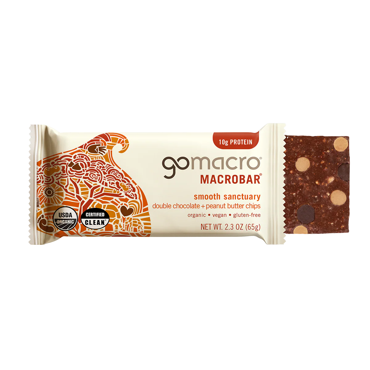 GoMacro Double Chocolate + Peanut Butter Chips MacroBar – 65g Bar