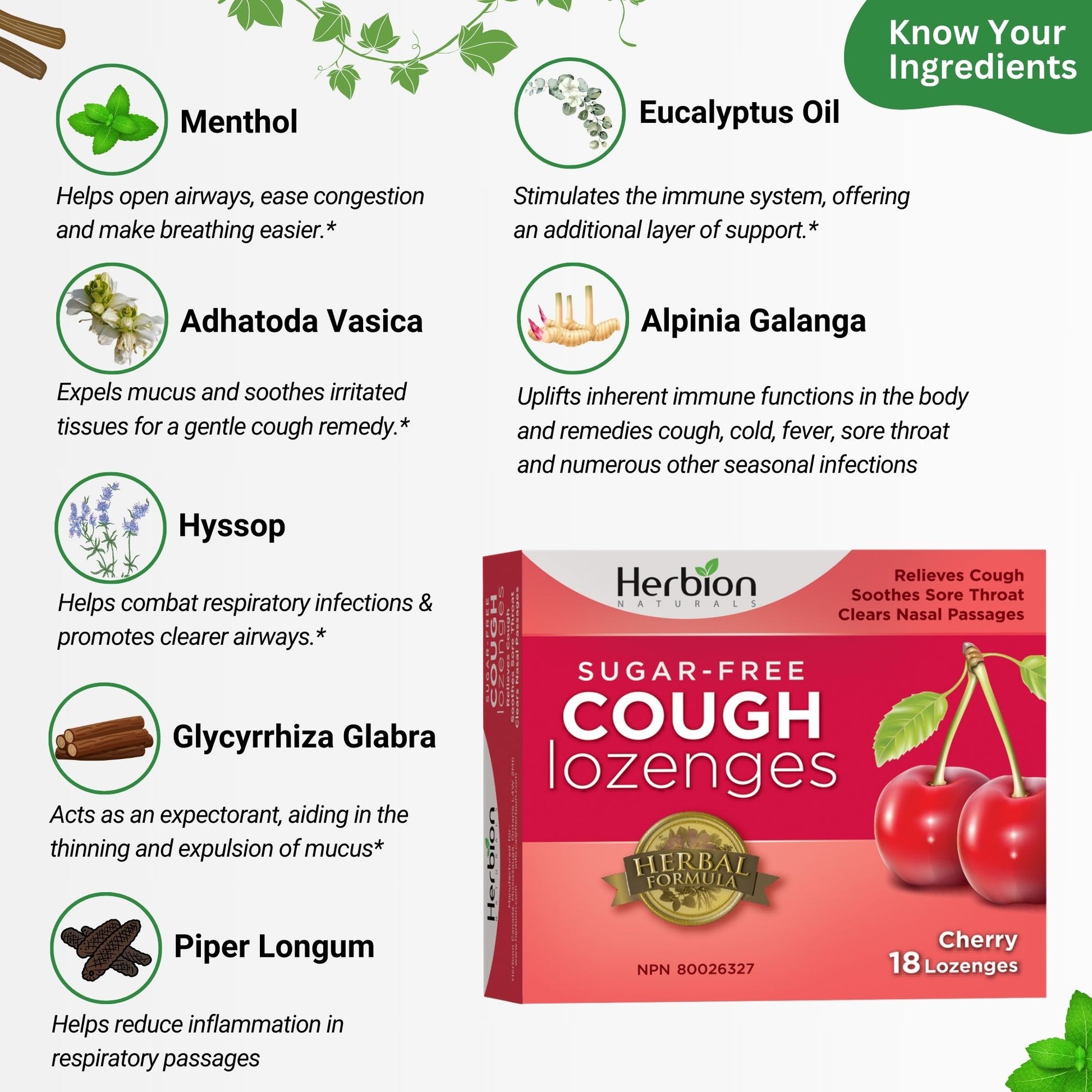 Herbion Natural Sugar-Free Cherry Lozenges – 18 Count