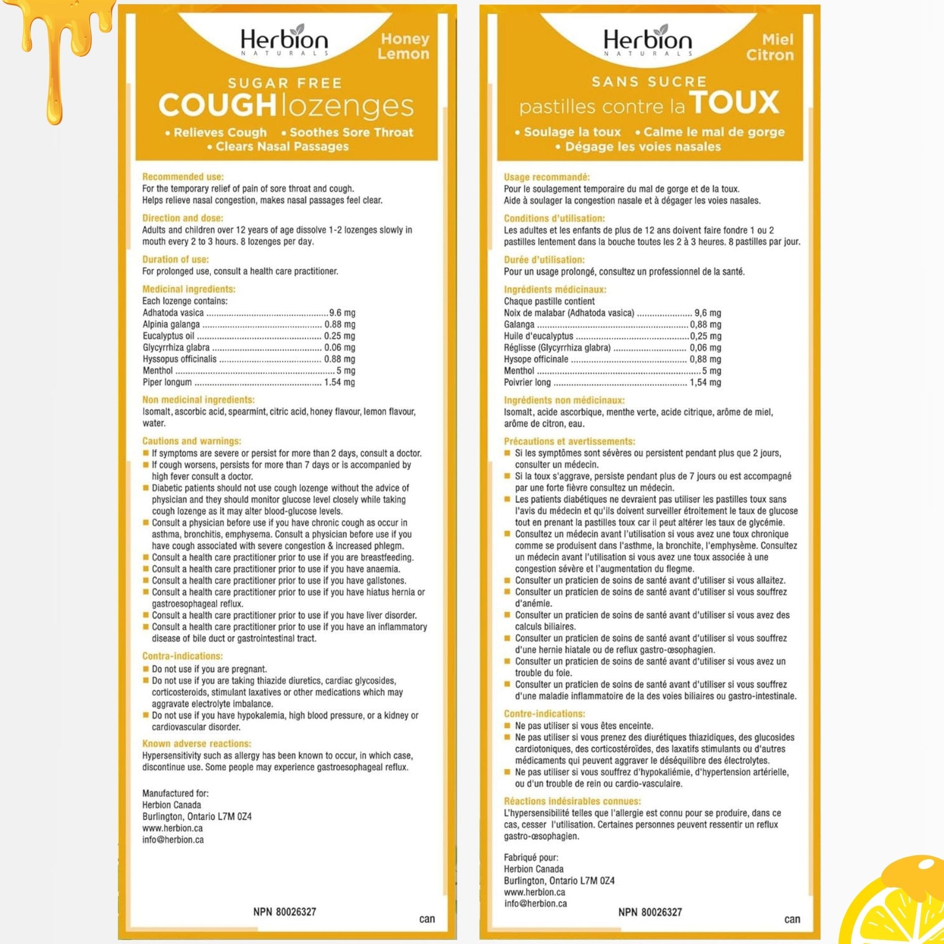 Herbion Natural Sugar-Free Honey Lemon Lozenges – 18 Count