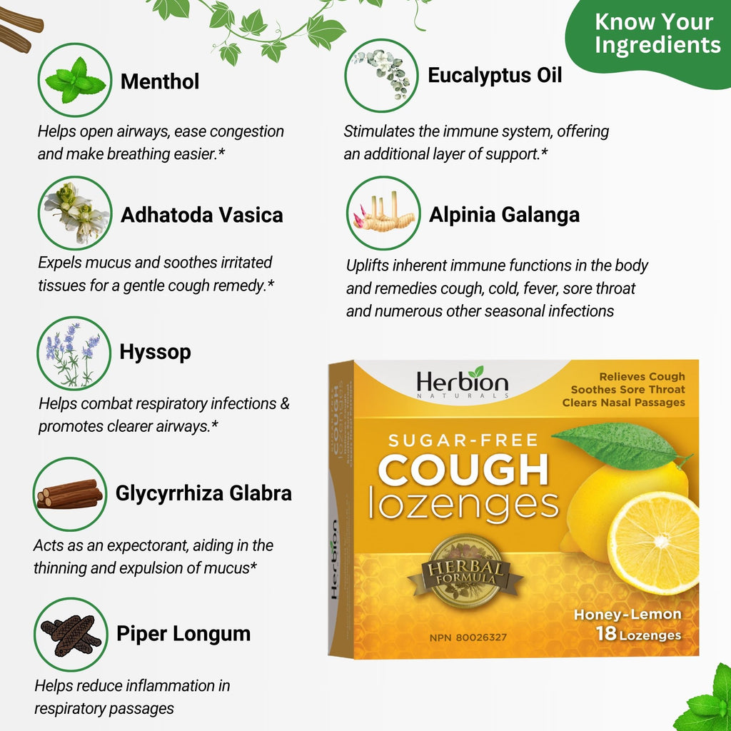 Herbion Natural Sugar-Free Honey Lemon Lozenges – 18 Count