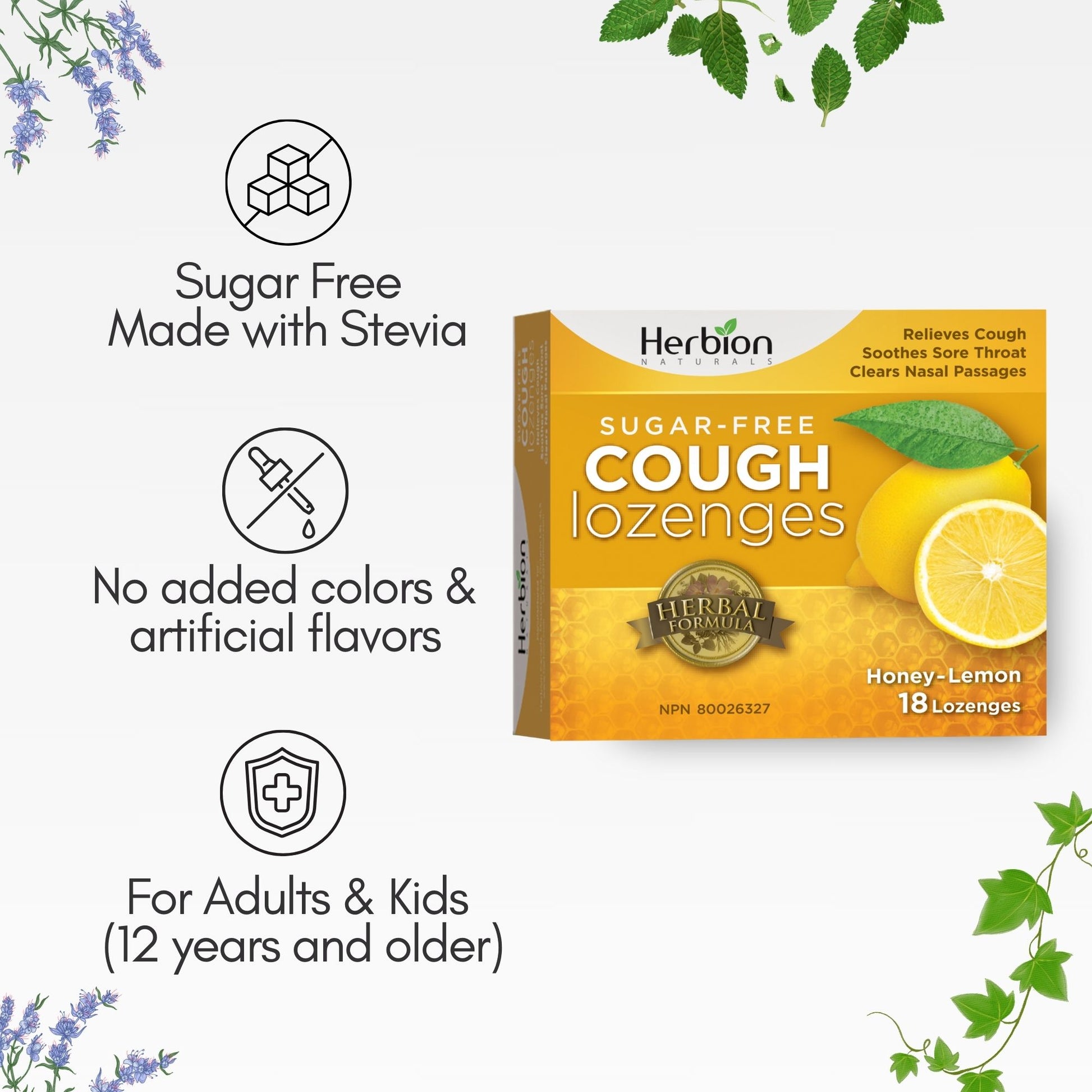Herbion Natural Sugar-Free Honey Lemon Lozenges – 18 Count