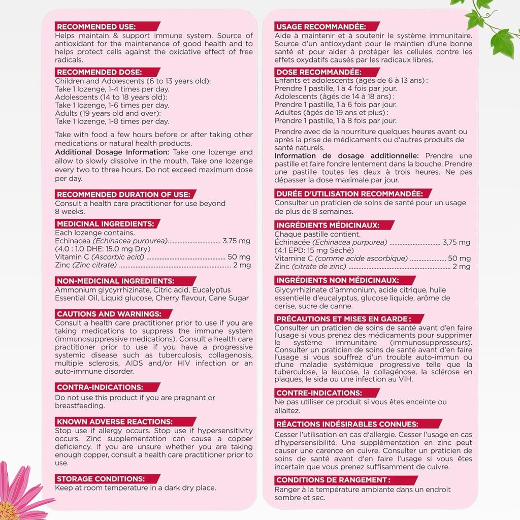 Herbion Naturals Immunity Lozenges with Zinc, Vit C & Echinacea – Cherry 25 Lozenges