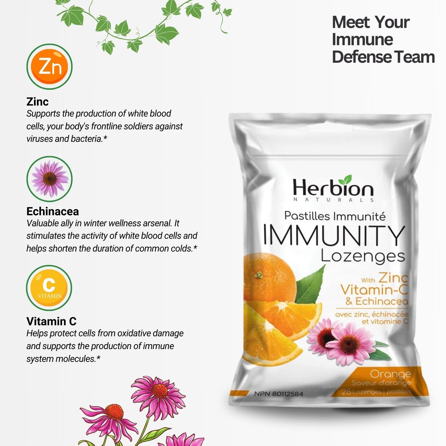 Herbion Naturals Immunity Lozenges with Zinc, Vit C & Echinacea – Orange - 25