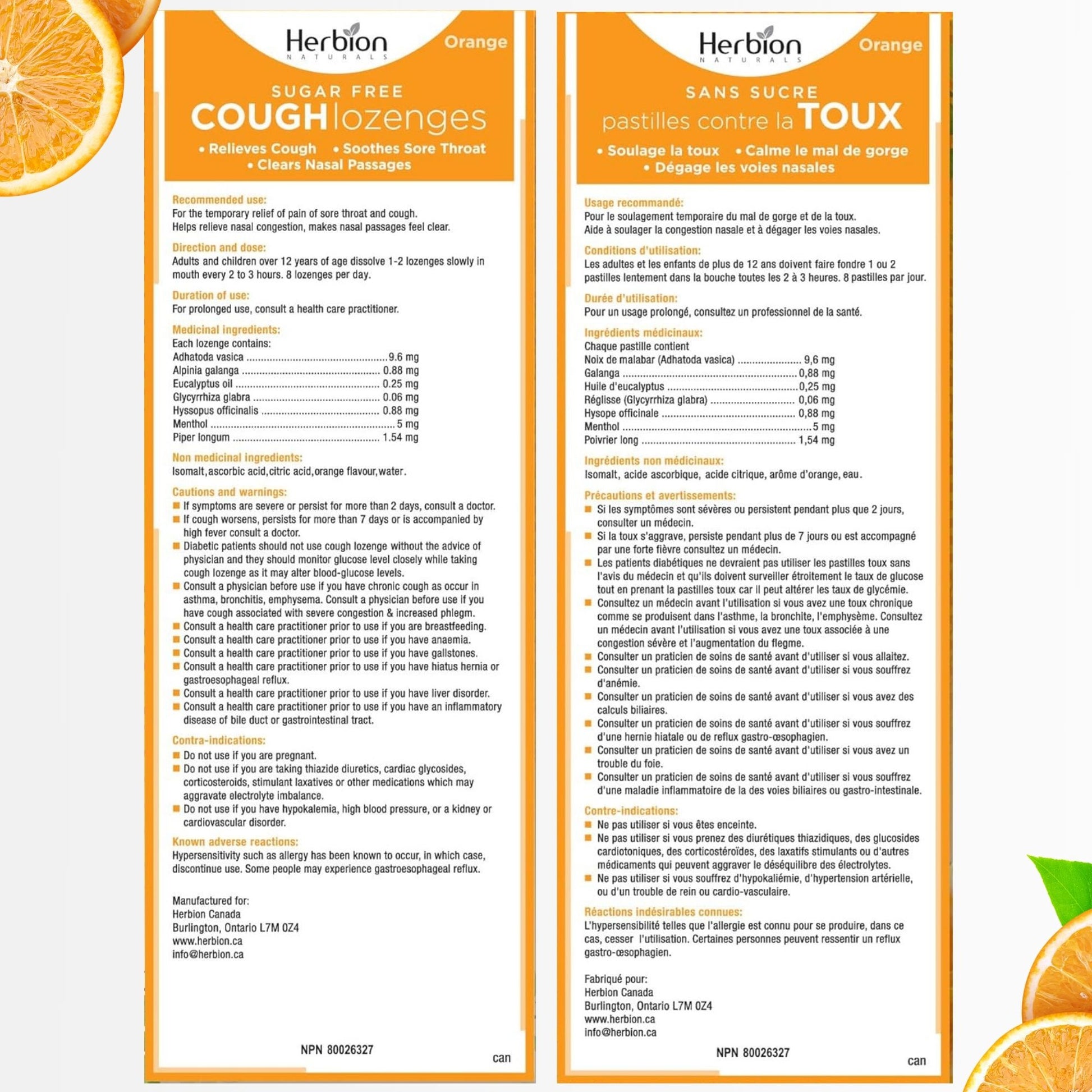 Herbion Naturals Orange Sugar-Free Cough Lozenges – 18 Lozenges