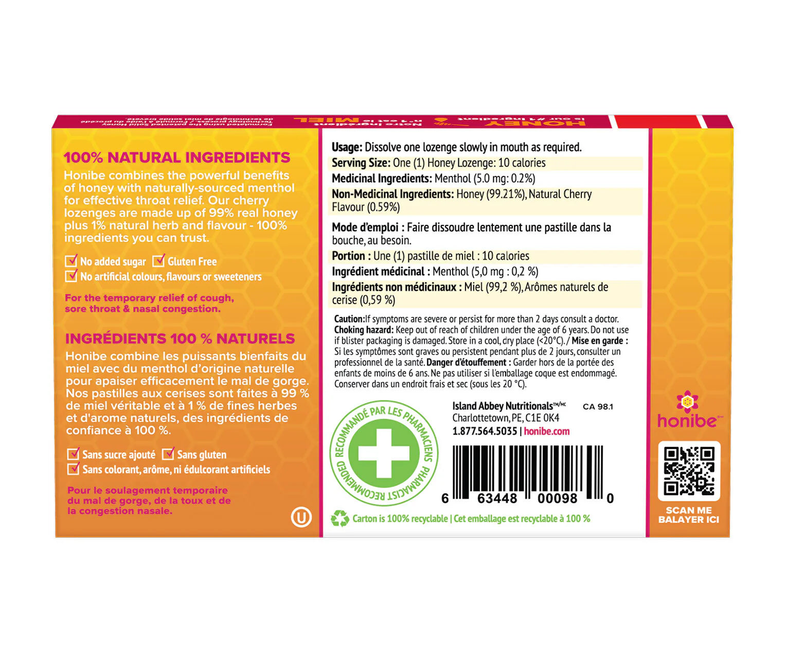 Honibe Honey Lozenges – Cherry Menthol 10 Lozenges