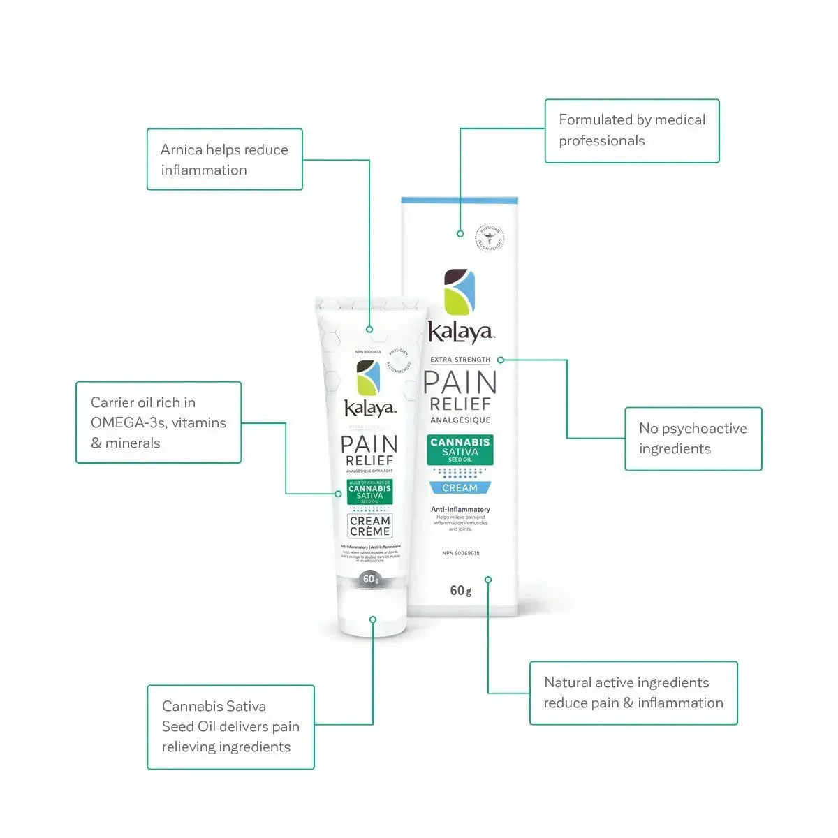 KaLaya Extra Strength Pain Relief Cream with Cannabis Sativa Seed Oil – 60g
