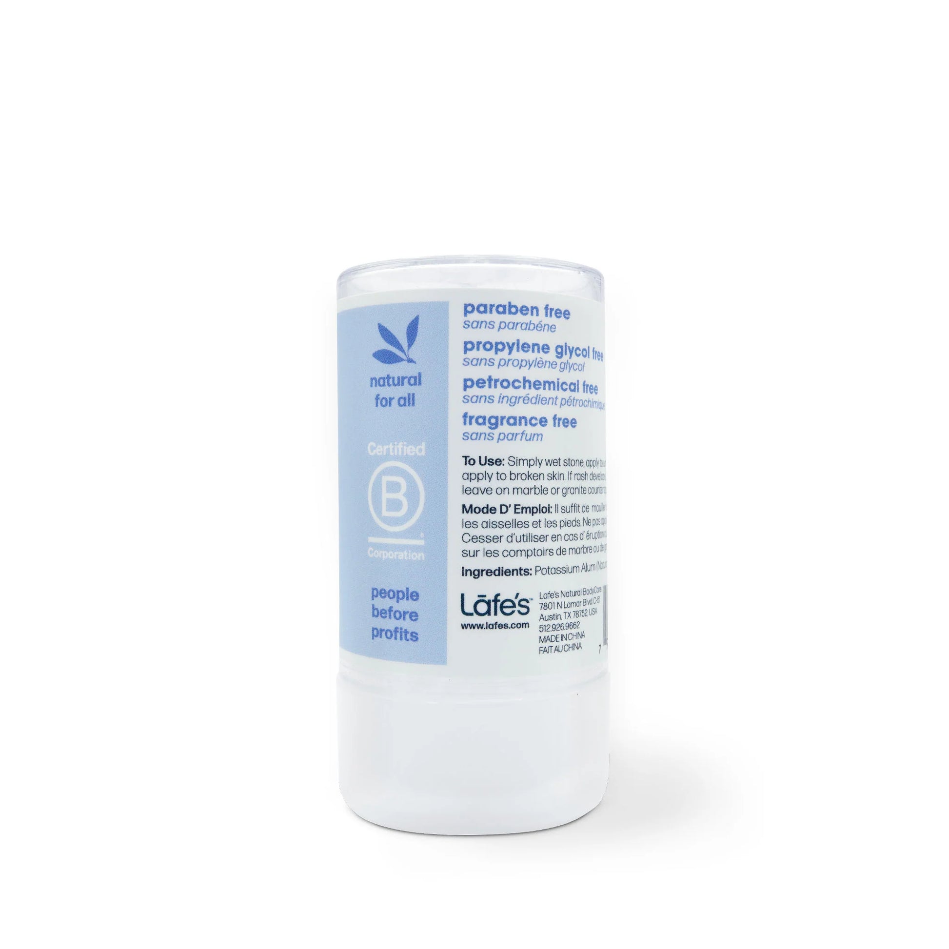 Lafe’s Crystal Rock Mineral Salt Deodorant Stick – 120g