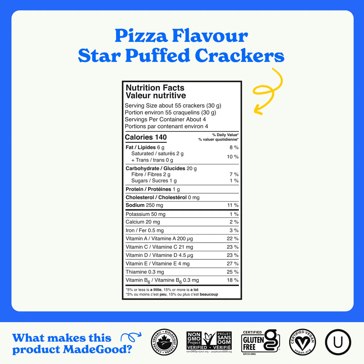 MadeGood Pizza Star Puffed Crackers – 121g (6 x Snack Packs)