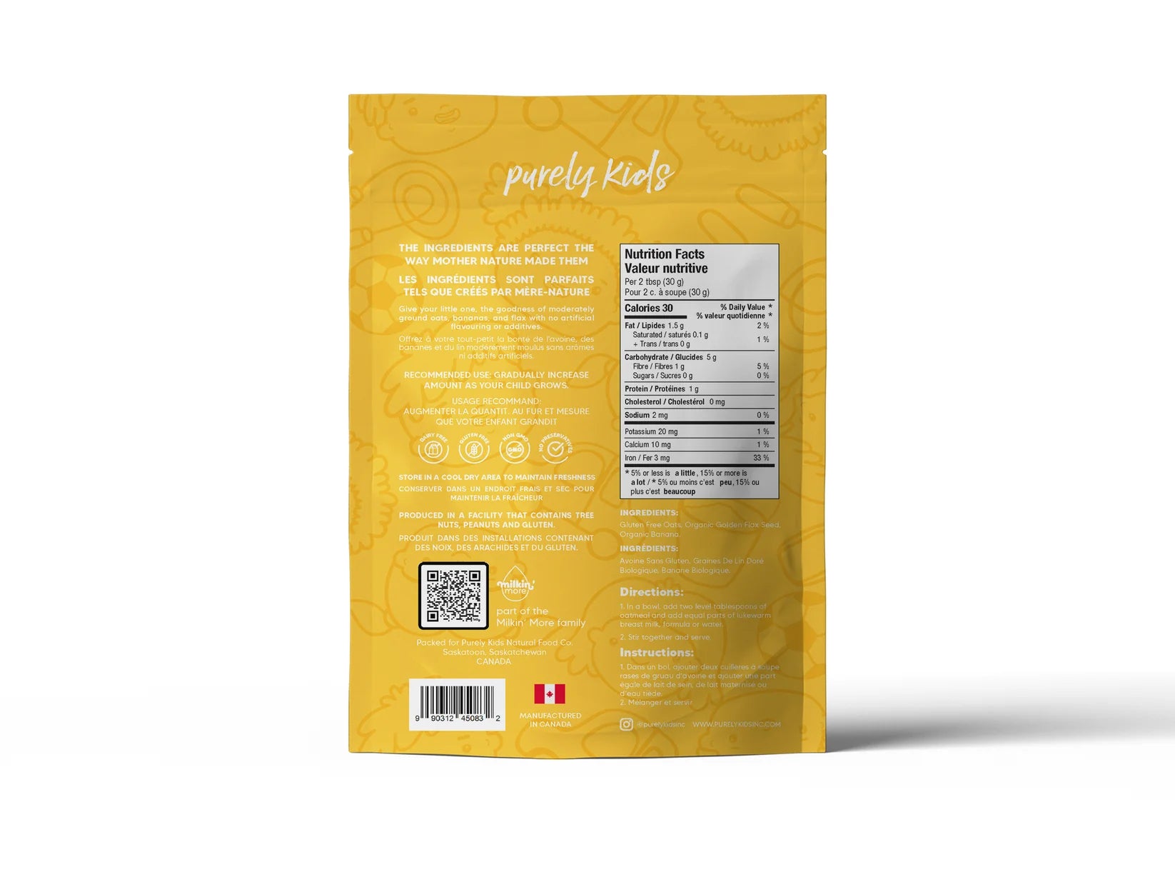 Purely Kids Organic Banana Flax Toddler Oatmeal