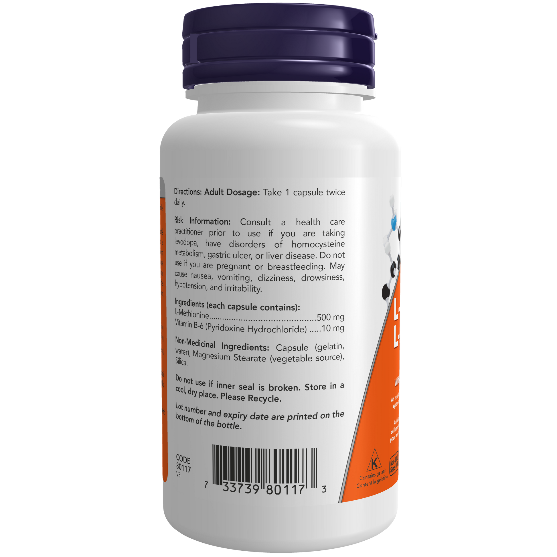 NOW L-Methionine - 500 mg - 100 Capsules