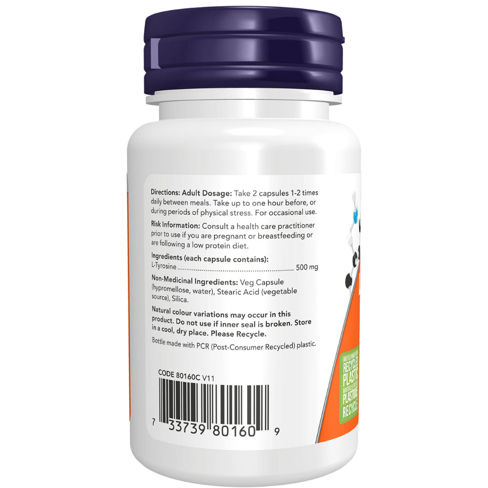 NOW L-Tyrosine - 500 mg - 60 Capsules