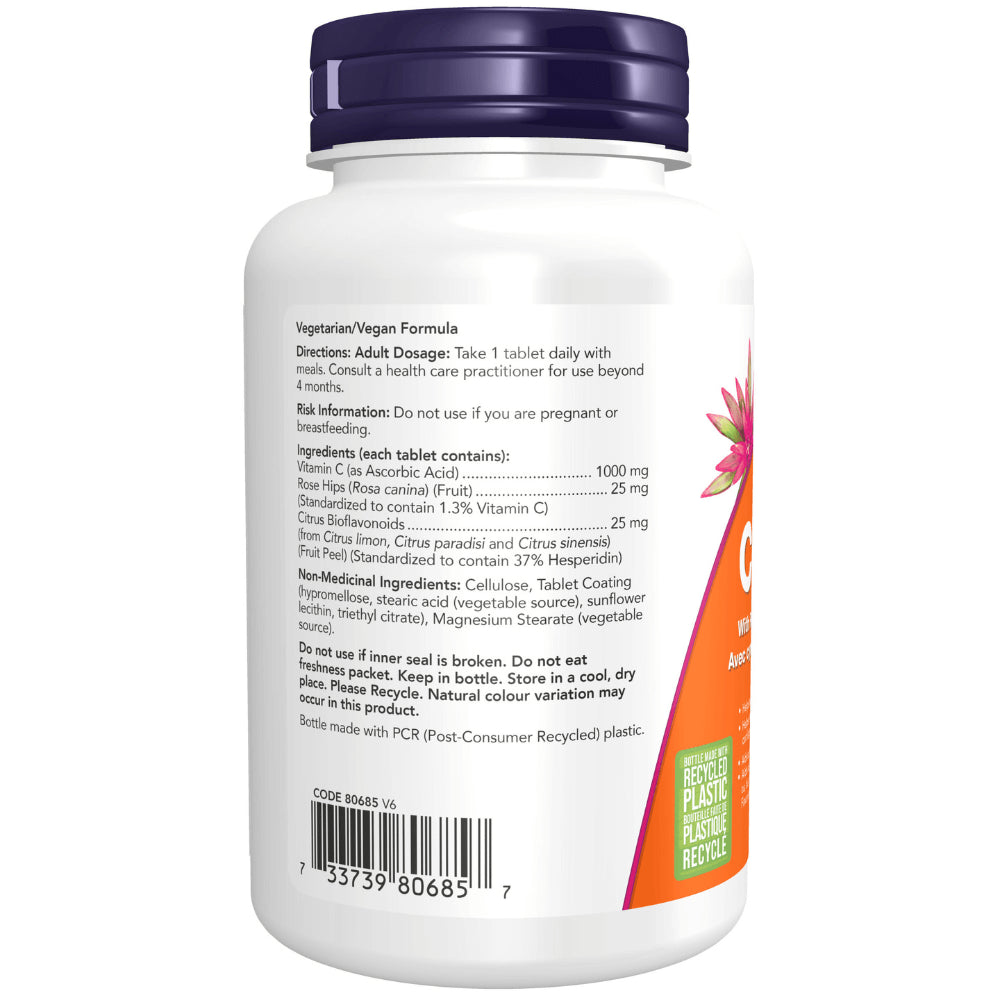 NOW Vitamin C with Rose Hips and Bioflavonoids - 1000 mg - 100 Tablets