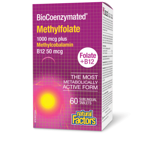 Natural Factors BioCoenzmated Methylfolate Folate+B12 - 1000mcg - 60 sublingual tablets