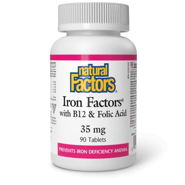 Natural Factors Iron Factors with B12 & Folic Acid, 35 mg, 90 Tablets