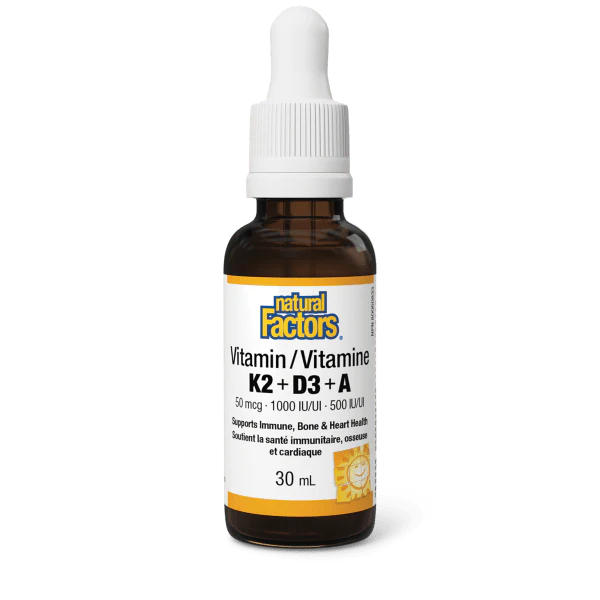 Natural Factors K2 + D3 + A, 50 mcg, 1000 IU, 500 IU - 30 mL