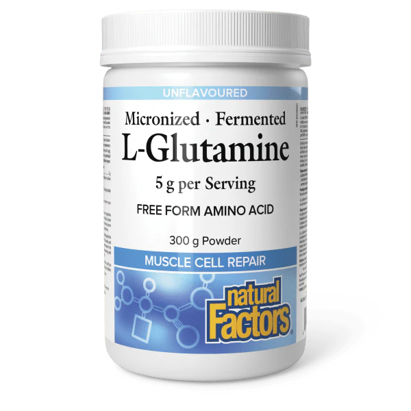 Natural Factors Micronized Fermented L-Glutamine - 5 g - 300 g Unflavored Powder
