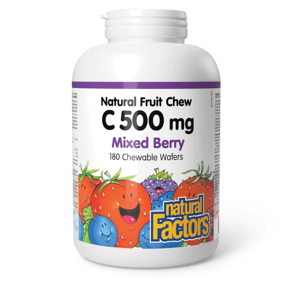 Natural Factors Vitamin C Natural Fruit Chew - Mixed Berry - 500 mg - 180 Chewable Wafers