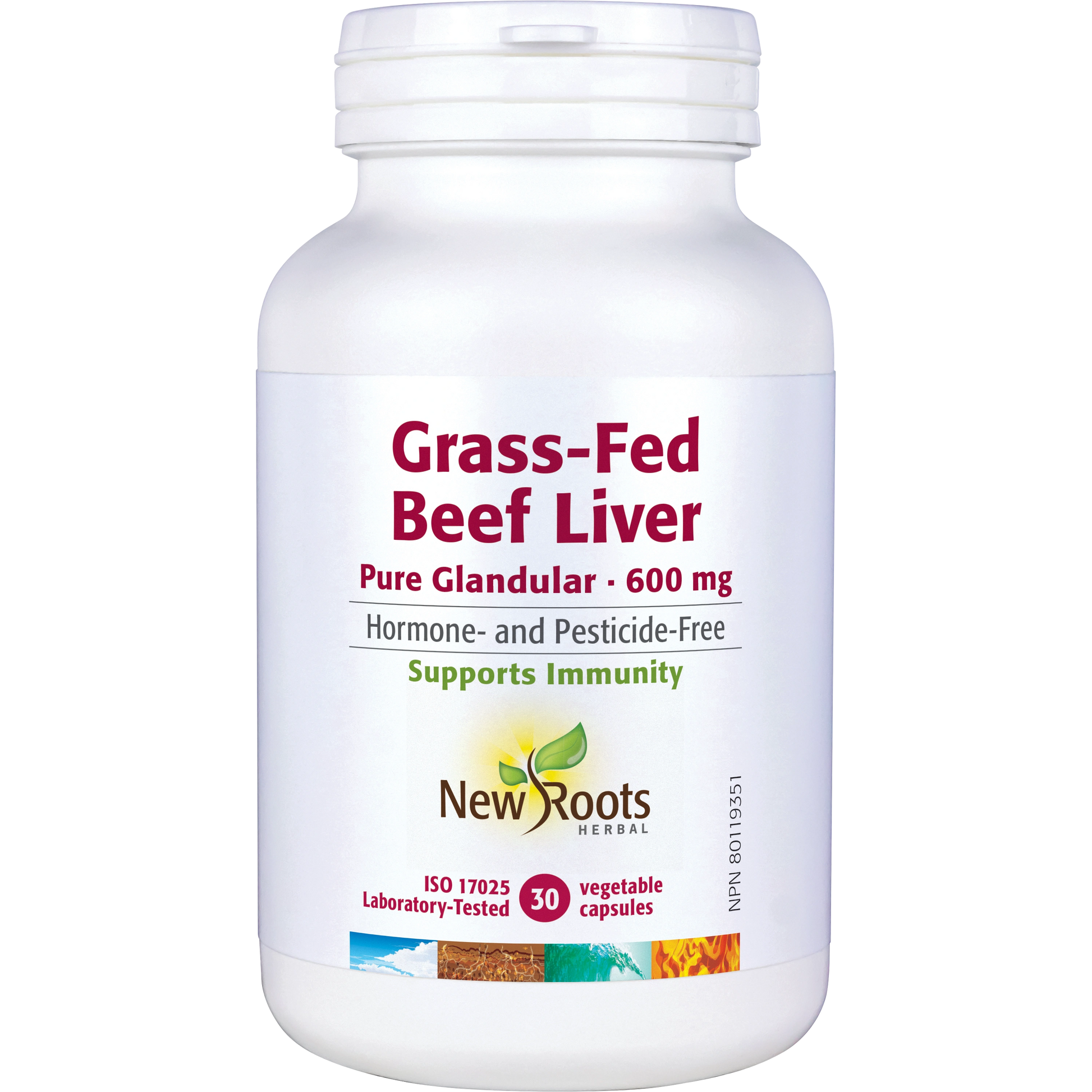New Roots Grass Fed Beef Liver Pure Glandular - 600 mg - 30 Capsules