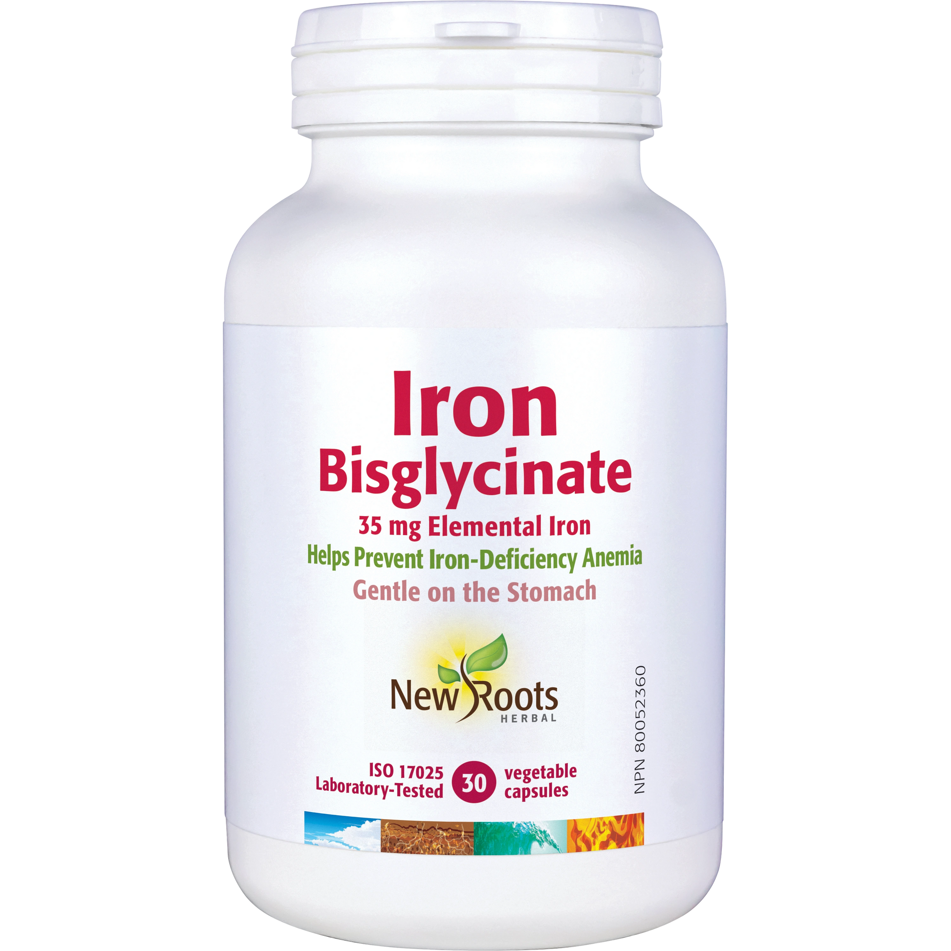 New Roots Iron Bisglycinate - 35 mg Elemental Iron - 30 Capsules