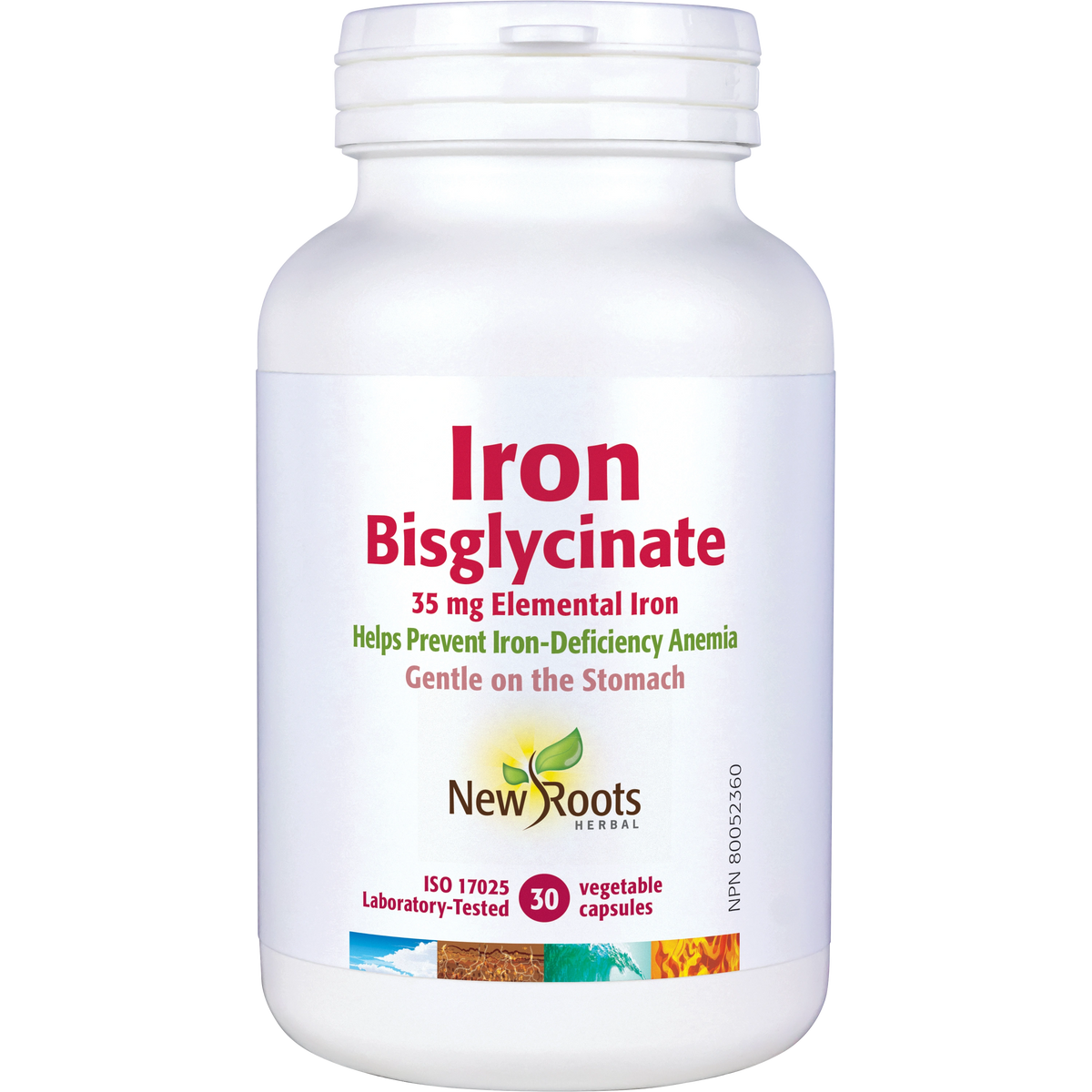 New Roots Iron Bisglycinate - 35 mg Elemental Iron - 30 Capsules