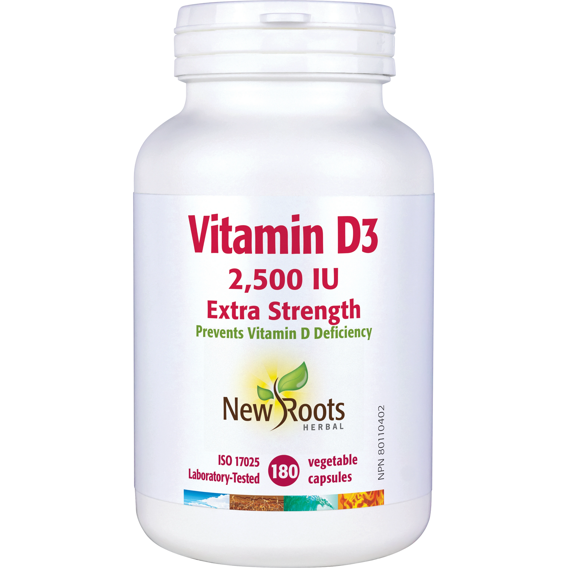 New Roots Vitamin D3 Extra Strength - 2500 IU - 180 Capsules