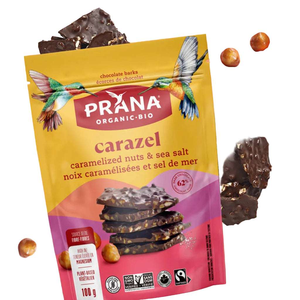 PRANA Carazel Organic 62% Chocolate Bark – 100 g